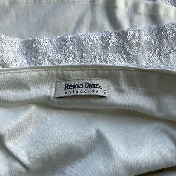 REINA DIAZ COLECCION 5 SEQUINED TANK TOP WHITE PINCHED DEEP V GREAT FOR LAYERING - Picture 8 of 15